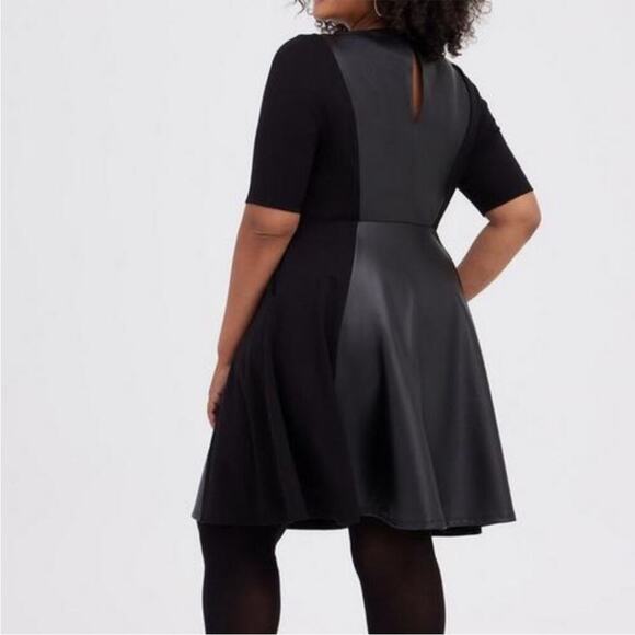 Torrid Black Faux Leather Dress Skater Dress Luxe Ponte Coated Black 2X NWT - Picture 2 of 16